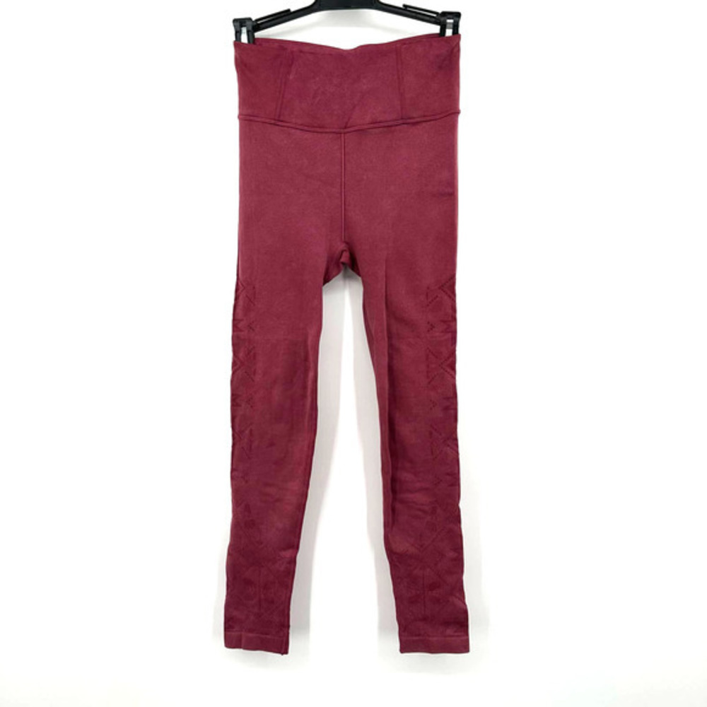 Calia size small burgundy maroon leggings laser cut‎ design down legs